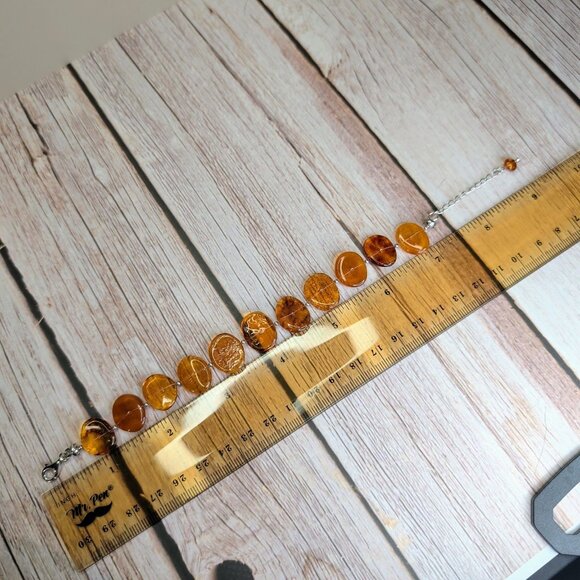 Amber Beaded Bracelet With Adjustable Silver Chain Clasp - Picture 5 of 10